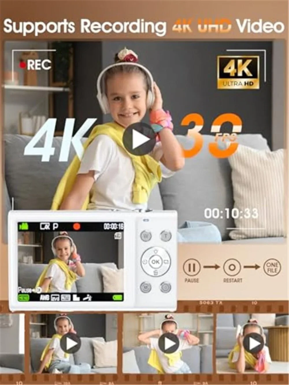 Digital Camera,Autofocus 4K Vlogging Camera for Photography with 32GB Card